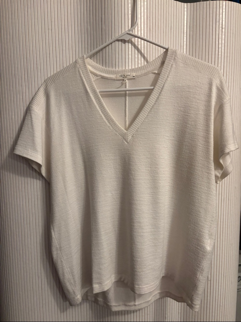 RAG & BONE white V-Neck Short Sleeve Knit Tee